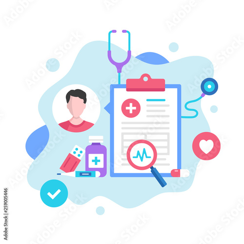Medical record concept. Vector illustration. Medical diagnosis, medical history, patient card. Modern flat design graphic elements