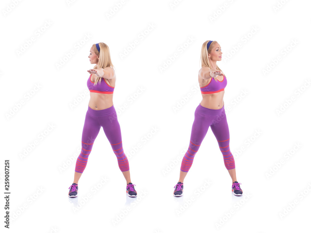 Beautiful young pregnant woman doing exercises on a white background. Early pregnancy. Beautiful young pregnant woman doing exercises on a white background. Early pregnancy.