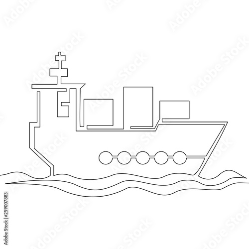 Continuous one line cargo ship vector concept