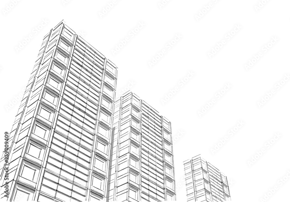 Technical project of the city .Drawing of skyscrapers, buildings.Big cities cityscapes and buildings .3D rendering - Illustration . Technical project of the city .Drawing of skyscrapers, buildings.Big cities cityscapes and buildings .3D rendering - Illustration .