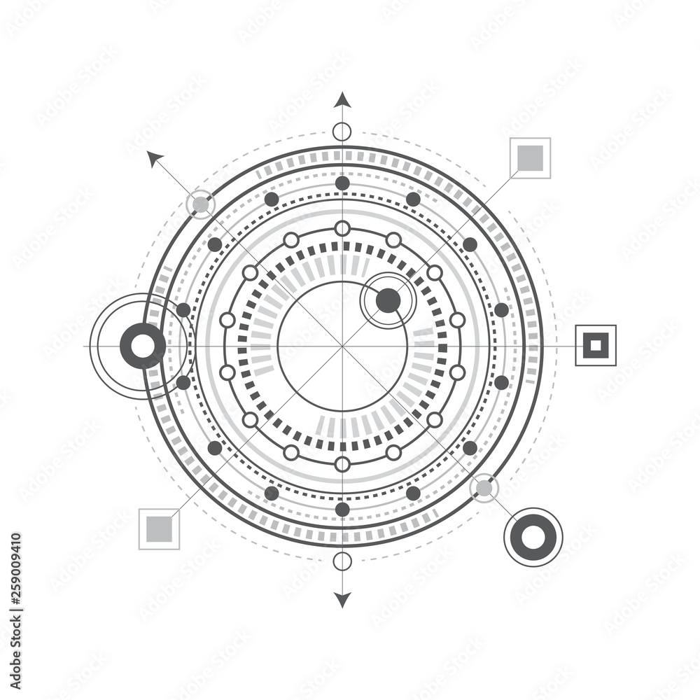 Technical drawing.Fantastic circle .Drawing details .Hud Futuristic . Technical drawing.Fantastic circle .Drawing details .Hud Futuristic .
