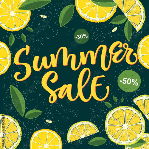 Summer Sale - calligraphy bright colorful design with floral elements