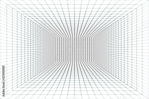 Abstract Black and White Geometric Pattern with Stripes in Tunnel. Wicker Structural Texture of Tile Wall. 3D Illustration