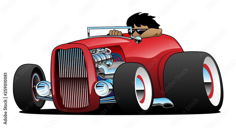 Highboy Hot Rod Roadster with Driver Isolated Vector Illustration