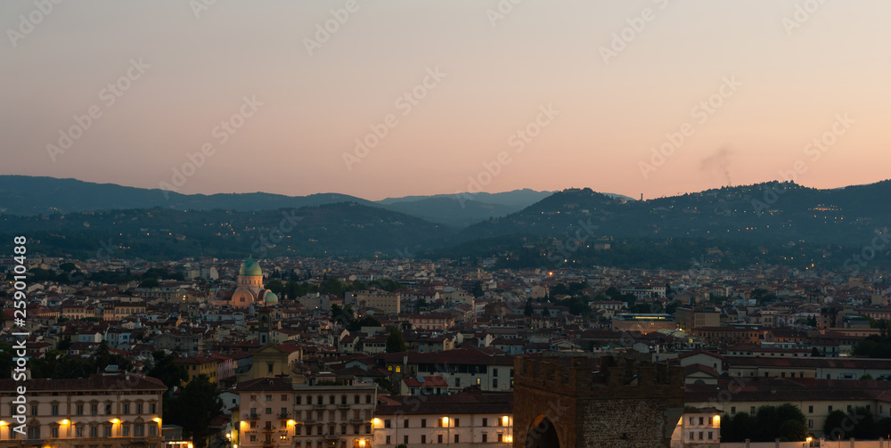 Florence panoramic view of the city at sunrise