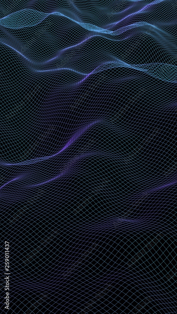 Abstract landscape on a dark background. Cyberspace navy blue grid. Hi-tech network. 3D illustration Abstract landscape on a dark background. Cyberspace navy blue grid. Hi-tech network. 3D illustration