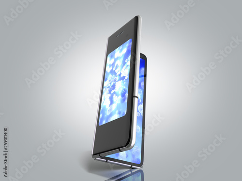 First serial foldable phone 3d render on grey background