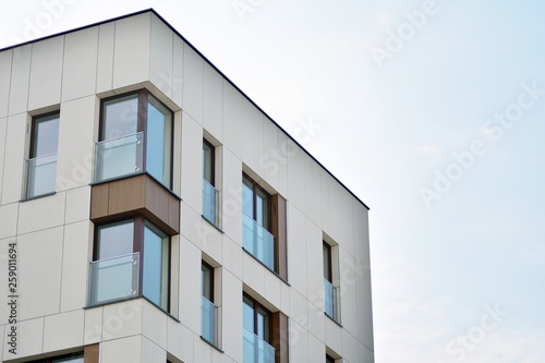 Fragment of a modern apartment building in front. Very modern apartment house.