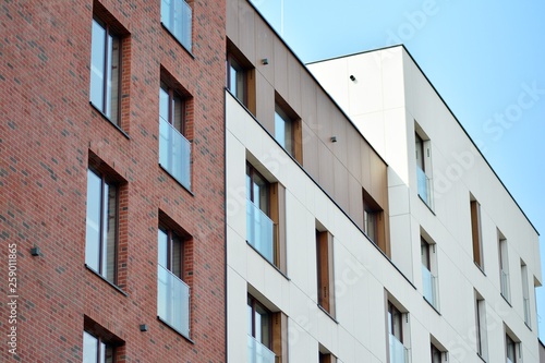 Fragment of a modern apartment building in front. Very modern apartment house.