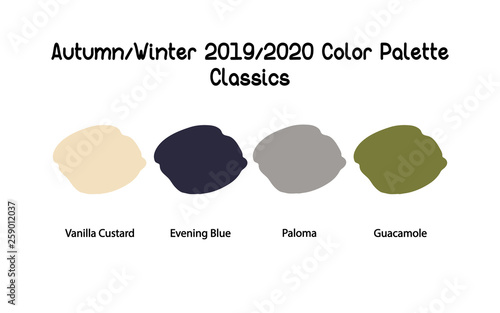 Autumn/Winter 2019/2020 Color Palette. Classics. Color swatch concept modern style. Color palette guide. Design guide, catalogue. Vector illustration EPS 10 