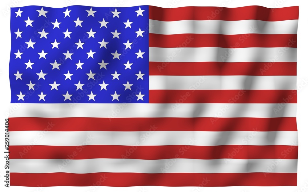 Waving flag of the United States of America. Stars and Stripes. State symbol of the USA. 3D illustration Waving flag of the United States of America. Stars and Stripes. State symbol of the USA. 3D illustration