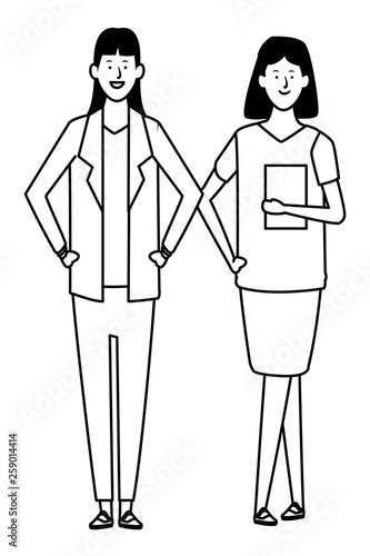 businesswomen avatar cartoon character black and white