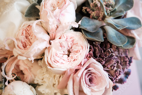 Fototapeta Naklejka Na Ścianę i Meble -  Beautiful pink and crema peony flowers bouquet.