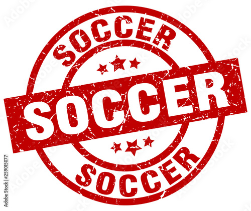 soccer round red grunge stamp