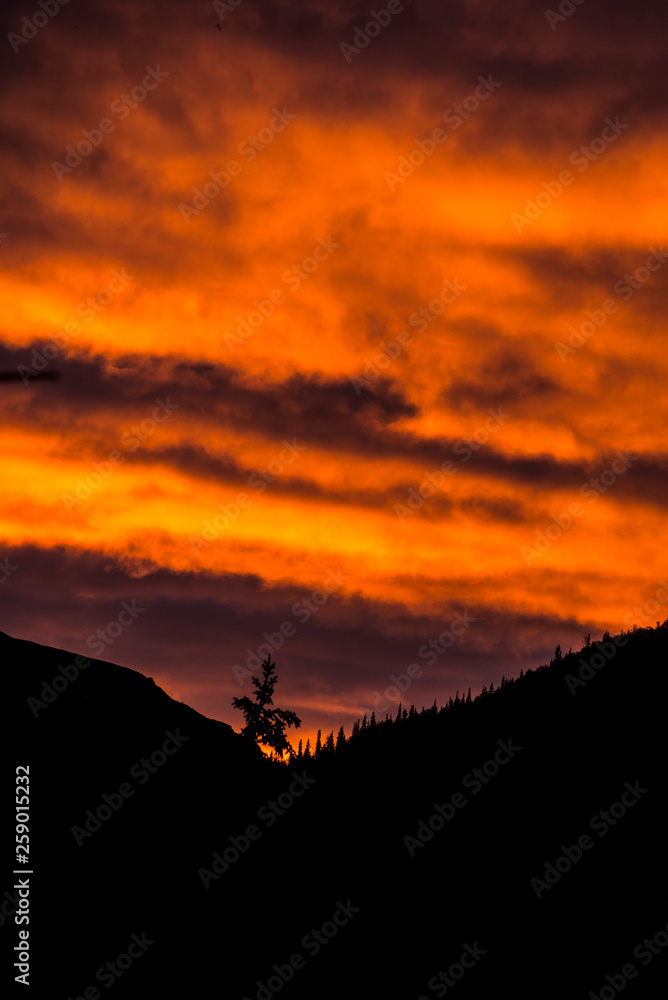 Orange clouds at sunset in Denali National Park.