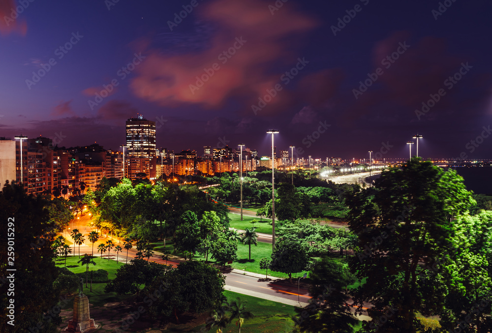 Naklejka premium High perspective night view of Aterro do Flamengo, in Rio de Janeiro, Brazil