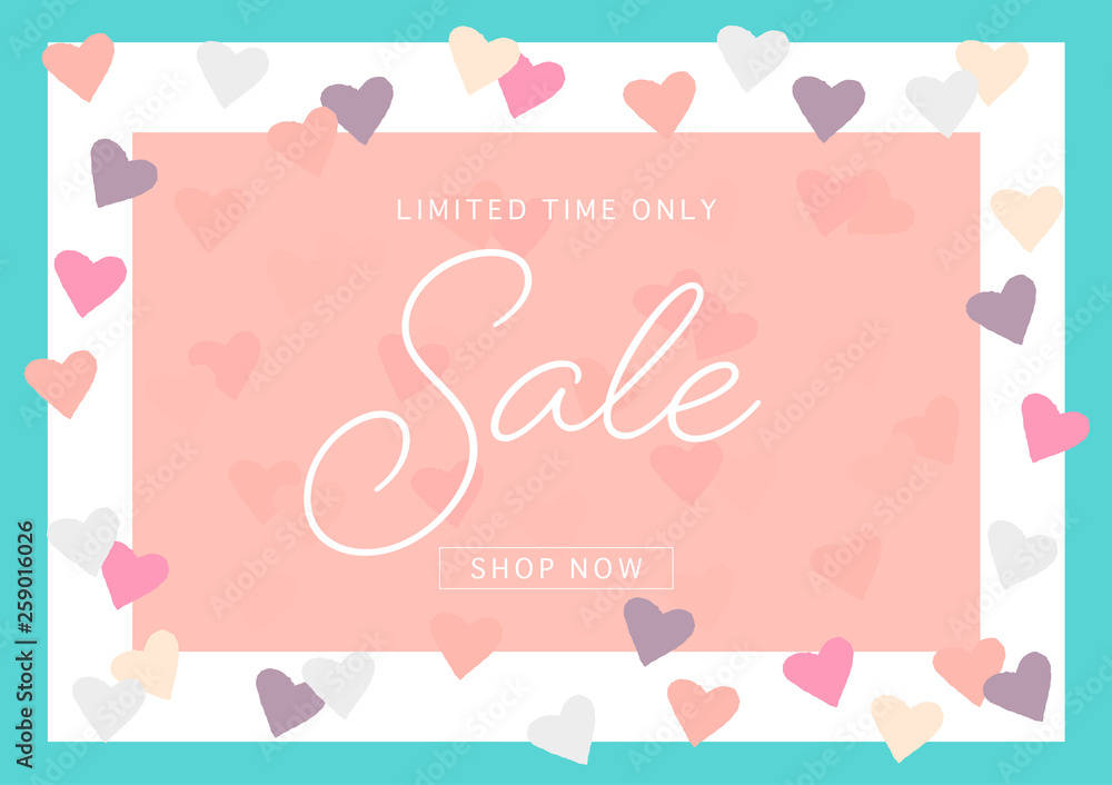 Lovely sale card with shop now button in pastel colors 