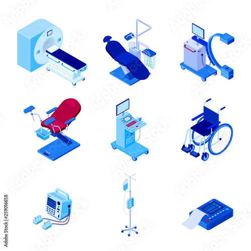 Medical diagnostic examination equipment. Vector 3d isometric illustration.