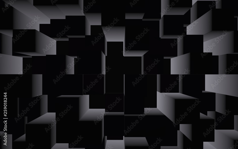 Abstract dark elegant cube geometric background. Chaotically advanced rectangular bars. 3D Rendering, 3D illustration Abstract dark elegant cube geometric background. Chaotically advanced rectangular bars. 3D Rendering, 3D illustration