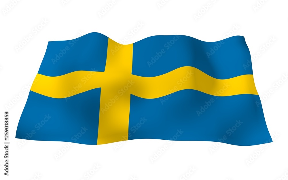 The flag of Sweden. Official state symbol of the Kingdom of Sweden. A blue field with a yellow Scandinavian cross that extends to the edges of the flag. 3d illustration The flag of Sweden. Official state symbol of the Kingdom of Sweden. A blue field with a yellow Scandinavian cross that extends to the edges of the flag. 3d illustration