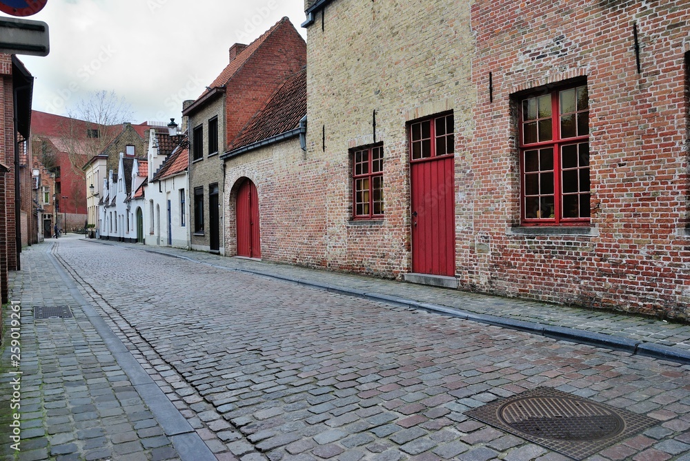 Fototapeta premium Street view with traditional medieval houses in Brugge (Bruges), Belgium