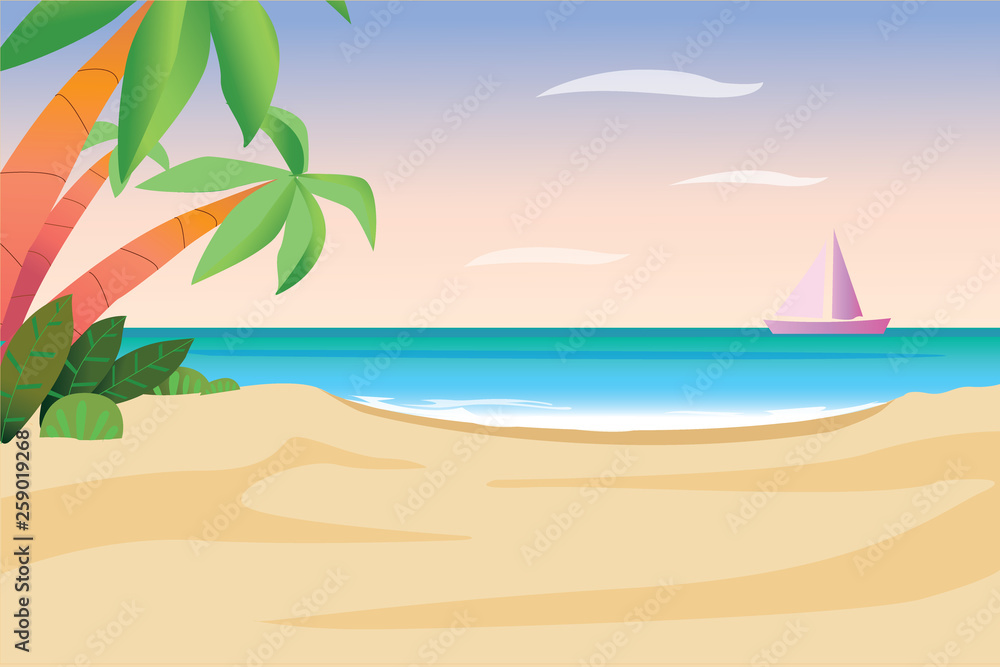 Sea panorama, Tropical beach vector background