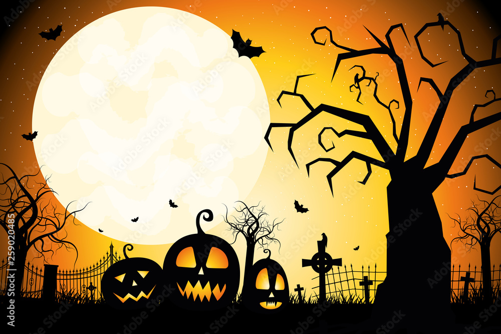 Halloween poster template with pumpkins (jack-o-lanterns)