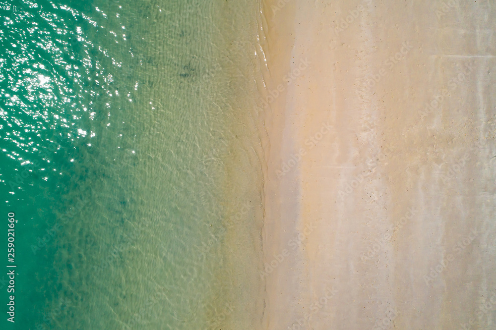Aerial top view beautiful sea landscape, beach and wave with turquoise sea water with copy space Aerial top view beautiful sea landscape, beach and wave with turquoise sea water with copy space
