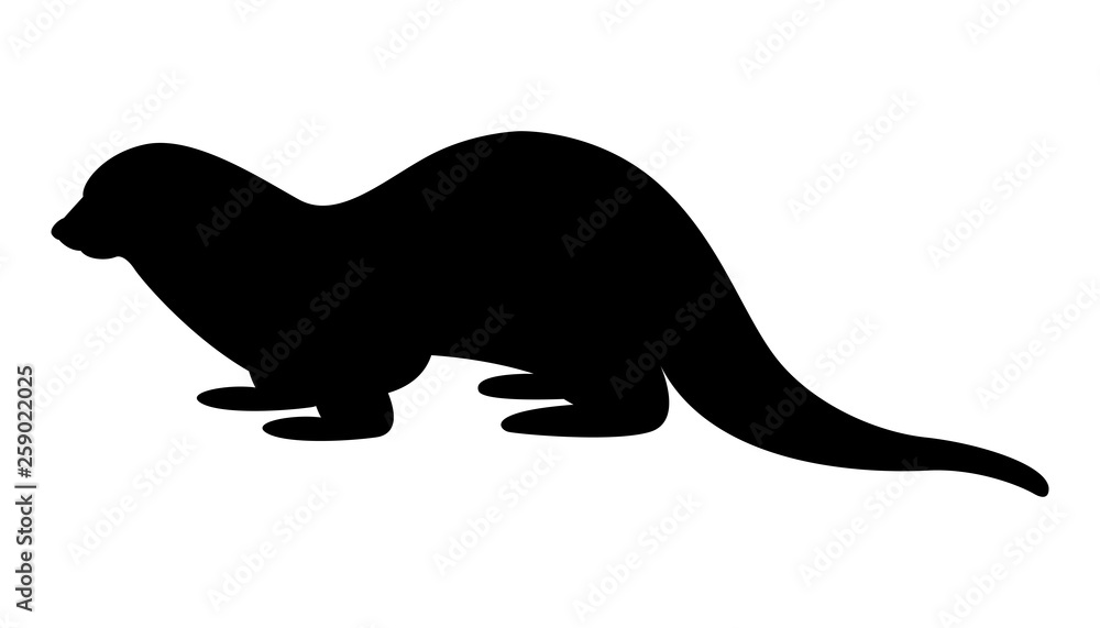 cartoon otter, vector illustration,  black silhouette,profile