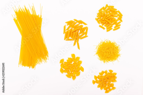 Pasta collection isolated on white background. Top view