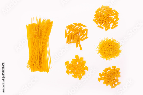 Pasta collection isolated on white background. Top view