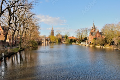 The view over the Minnewater Lake (Lake of Love) in Bruges (Brugge), Belgium