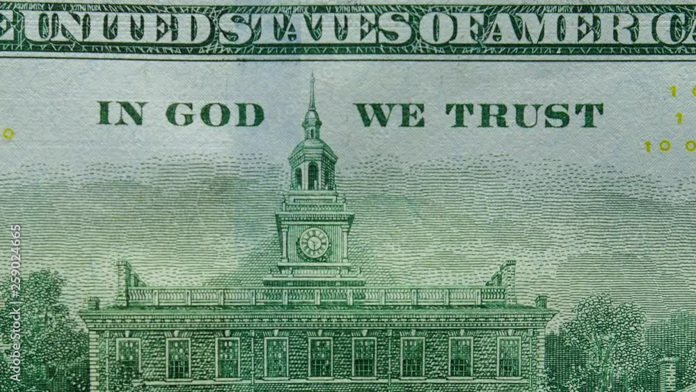 Zooming in on quot In God we trust quot on a US 100 dollar bill Stock ビデオ