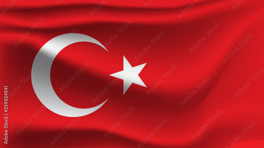 Turkey flag waving with the wind, Turkish 3D illustration