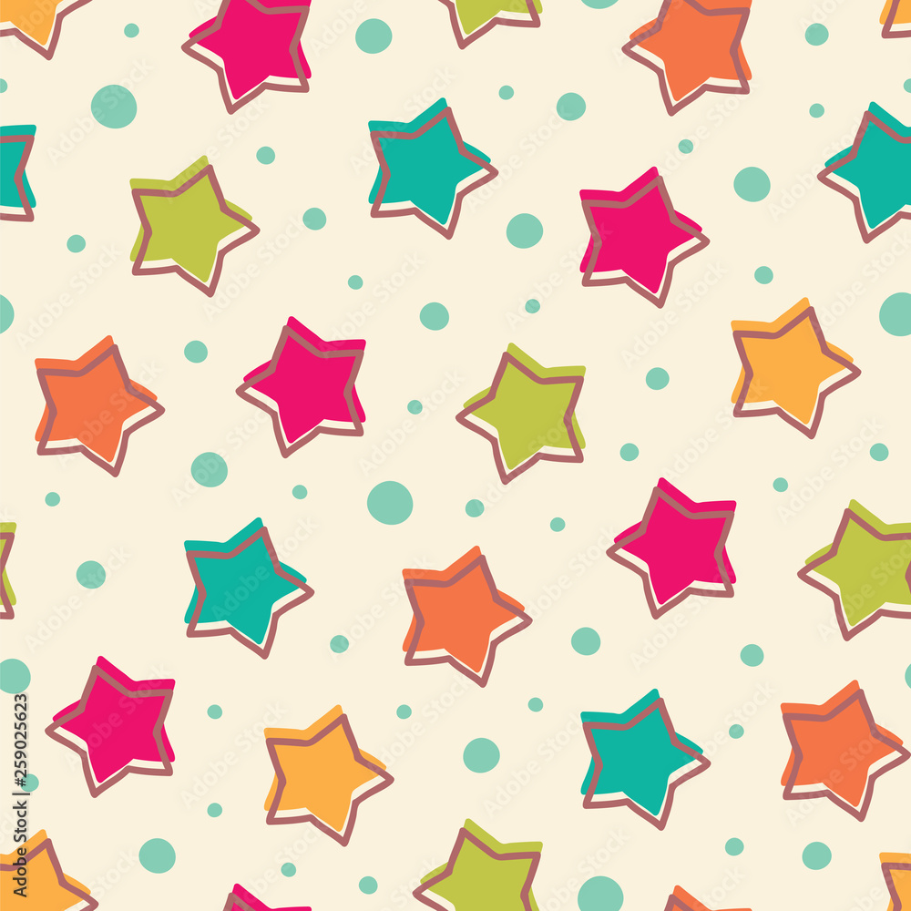 Stars and dots. Seamless vector pattern in cute colors. Stars and dots. Seamless vector pattern in cute colors.