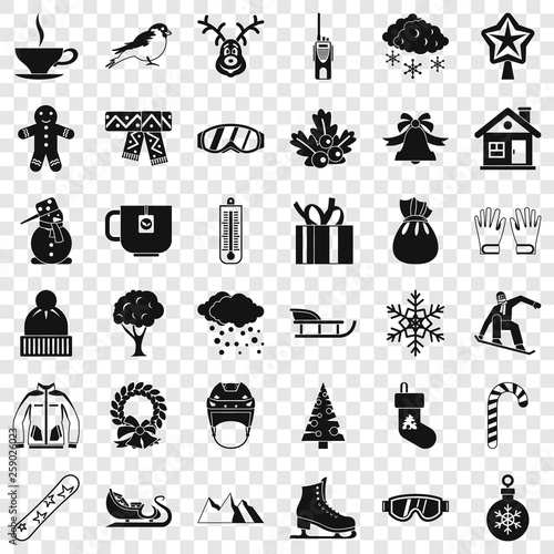 Winter weather icons set. Simple style of 36 winter weather vector icons for web for any design