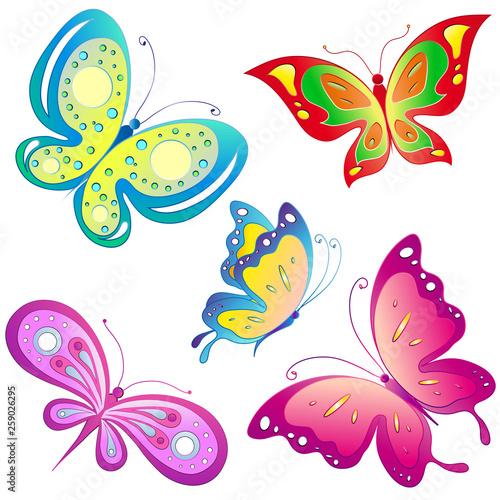 beautiful color butterflies,set, isolated  on a white