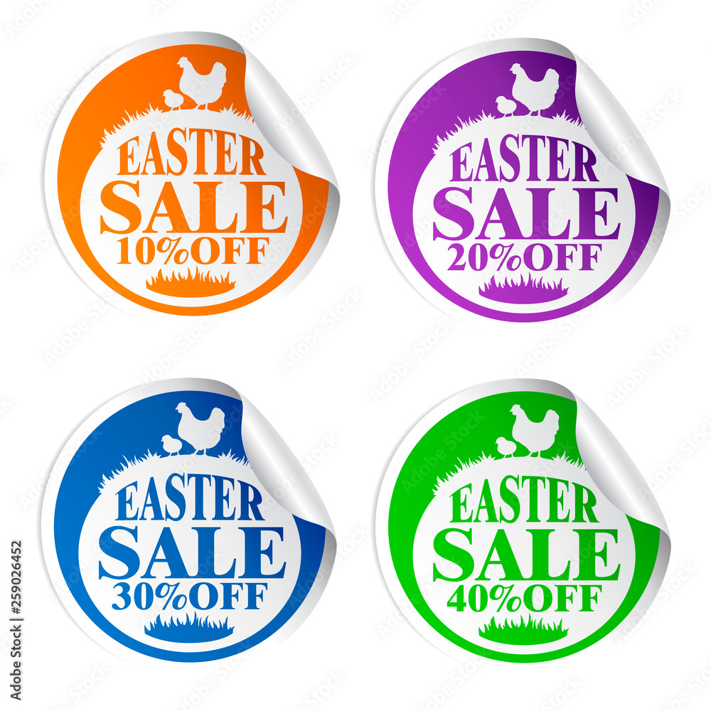 Naklejka Easter sale stickers 10,20,30,40 with chicken colorful