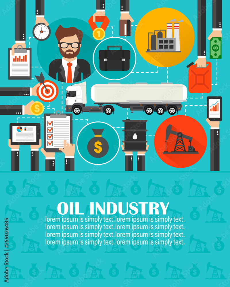 Management business oil flat with gasoline tanker car.Vector illustration.lorem ipsum is simply text