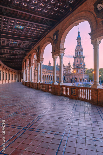 Spain, Andalusia, Seville, foreshortenings of the architectures of Plaza de Espana © EyesTravelling