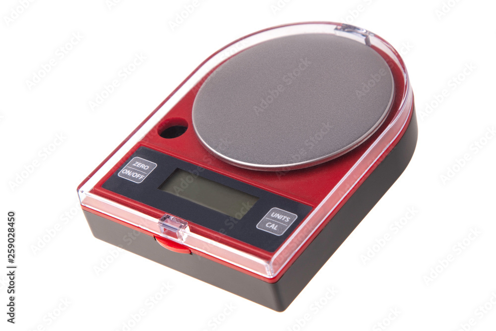 Fototapeta premium przenośne czerwone wagi elektroniczne na białym tle