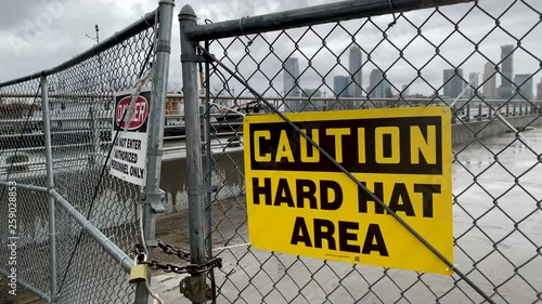 Caution _Hard Hat Area on Hudson river
