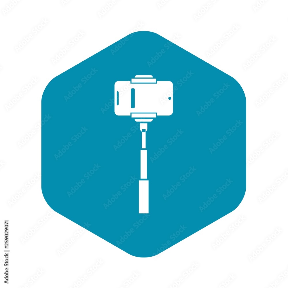 Mobile phone on a selfie stick icon in simple style isolated on white background. Device symbol Mobile phone on a selfie stick icon in simple style isolated on white background. Device symbol