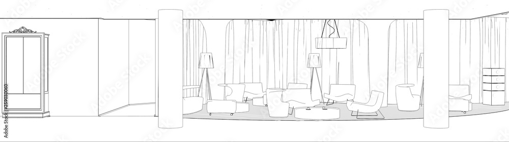 restaurant, 3D illustration, sketch, outline restaurant, 3D illustration, sketch, outline