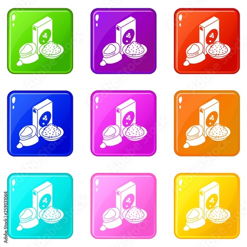 Corn flour icons set 9 color collection isolated on white for any design