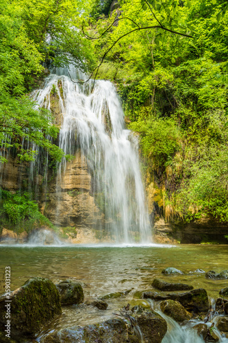 Amazing hidden waterfall in the wilderness (Salt del Roure,Garrotxa, Catalonia, Spain.