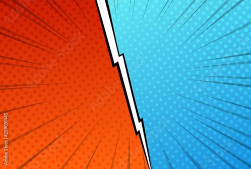 Versus battle template vector illustration. Red and blue sides pop art style