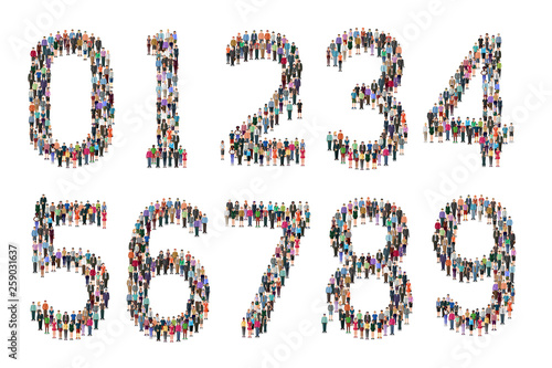 Numbers made of tiny casual style people figures