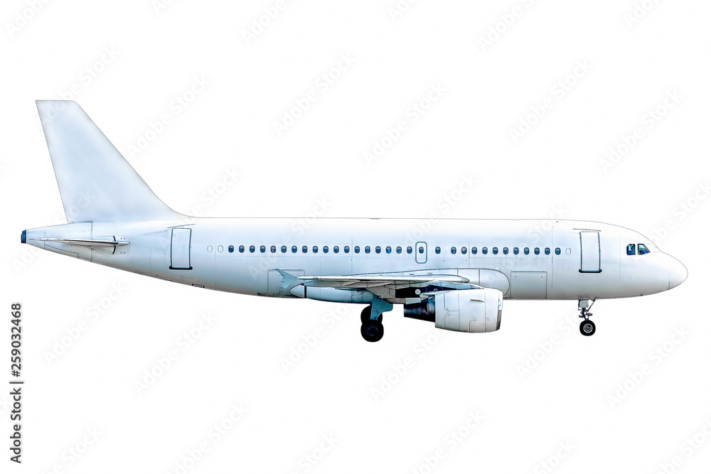 Fototapeta premium Big jet flying on white background. Isolated.
