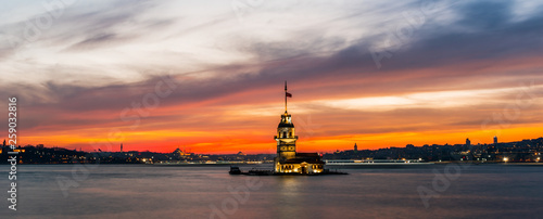 Maiden's Tower with sunset sky in Istanbul, Turkey (KIZ KULESI - USKUDAR). photo